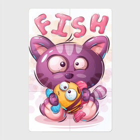 Магнитный плакат 2Х3 с принтом Котёнок милашка с рыбкой в Белгороде, Полимерный материал с магнитным слоем | 6 деталей размером 9*9 см | игрушка | кот | малышка | милашка | мультяшка | рыба