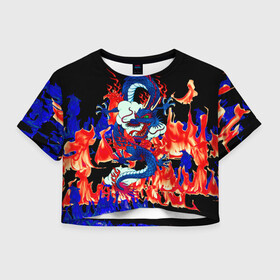 Женская футболка Crop-top 3D с принтом Огненный Дракон в Белгороде, 100% полиэстер | круглая горловина, длина футболки до линии талии, рукава с отворотами | akatsuki | beast | dragon | fire | акацуки | дракон | животные | зверь | змей | когти | облако | огонь | узор | чб | японский