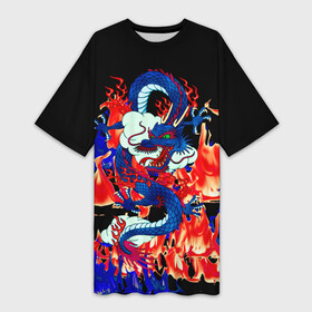 Платье-футболка 3D с принтом Огненный Дракон в Белгороде,  |  | akatsuki | beast | dragon | fire | акацуки | дракон | животные | зверь | змей | когти | облако | огонь | узор | чб | японский