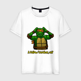 Мужская футболка хлопок с принтом Микеланджело в Белгороде, 100% хлопок | прямой крой, круглый вырез горловины, длина до линии бедер, слегка спущенное плечо. | donatello | leonardo | michelangelo | ninja | pizza | raphael | turtles | донателло | животные | карате | комикс | комиксы | леонардо | микеланджело | мультфильм | мутант | мутанты | ниндзя | пицца | рафаэль | сплинтер | супергерой