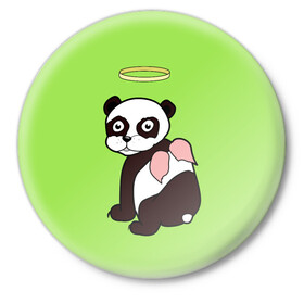 Значок с принтом Святая панда в Белгороде,  металл | круглая форма, металлическая застежка в виде булавки | ангел | животное | звери | мило | панда | пандочка