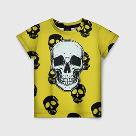 Детская футболка 3D с принтом Yellow Skulls в Белгороде, 100% гипоаллергенный полиэфир | прямой крой, круглый вырез горловины, длина до линии бедер, чуть спущенное плечо, ткань немного тянется | skull | желтизна | скелет | скелетон | черепа | черепушки