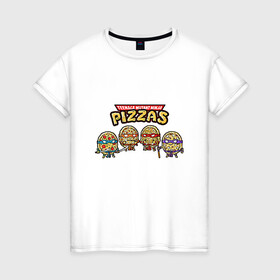 Женская футболка хлопок с принтом Ninja Pizzas в Белгороде, 100% хлопок | прямой крой, круглый вырез горловины, длина до линии бедер, слегка спущенное плечо | donatello | leonardo | michelangelo | ninja | pizza | raphael | turtles | донателло | животные | карате | комикс | комиксы | леонардо | микеланджело | мультфильм | мутант | мутанты | ниндзя | пицца | рафаэль | сплинтер | супергерой