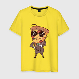 Мужская футболка хлопок с принтом Пепперони пицца в костюме в Белгороде, 100% хлопок | прямой крой, круглый вырез горловины, длина до линии бедер, слегка спущенное плечо. | art | boss | cheese pizza | cool | funny | mushroom | pepperoni | pizza | pizza lover | retro | агент | арт | в очках | грибы | иллюстрация | люблю пиццу | пицца без ананасов | пицца с ананасами | прикол | ретро | рисунок пиццы | спецагент