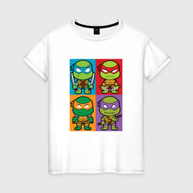 Женская футболка хлопок с принтом Ninja Turtles в Белгороде, 100% хлопок | прямой крой, круглый вырез горловины, длина до линии бедер, слегка спущенное плечо | donatello | leonardo | michelangelo | ninja | pizza | raphael | turtles | донателло | животные | карате | комикс | комиксы | леонардо | микеланджело | мультфильм | мутант | мутанты | ниндзя | пицца | рафаэль | сплинтер | супергерой