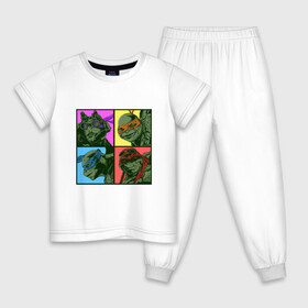 Детская пижама хлопок с принтом Retro Turtles в Белгороде, 100% хлопок |  брюки и футболка прямого кроя, без карманов, на брюках мягкая резинка на поясе и по низу штанин
 | Тематика изображения на принте: donatello | leonardo | michelangelo | ninja | pizza | raphael | turtles | донателло | животные | карате | комикс | комиксы | леонардо | микеланджело | мультфильм | мутант | мутанты | ниндзя | пицца | рафаэль | сплинтер | супергерой
