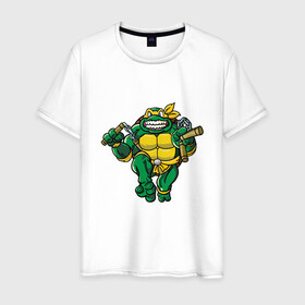 Мужская футболка хлопок с принтом Michelangelo в Белгороде, 100% хлопок | прямой крой, круглый вырез горловины, длина до линии бедер, слегка спущенное плечо. | donatello | leonardo | michelangelo | ninja | pizza | raphael | turtles | донателло | животные | карате | комикс | комиксы | леонардо | микеланджело | мультфильм | мутант | мутанты | ниндзя | пицца | рафаэль | сплинтер | супергерой