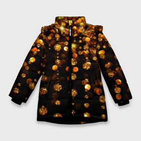 Зимняя куртка для девочек 3D с принтом GOLDEN RAIN в Белгороде, ткань верха — 100% полиэстер; подклад — 100% полиэстер, утеплитель — 100% полиэстер. | длина ниже бедра, удлиненная спинка, воротник стойка и отстегивающийся капюшон. Есть боковые карманы с листочкой на кнопках, утяжки по низу изделия и внутренний карман на молнии. 

Предусмотрены светоотражающий принт на спинке, радужный светоотражающий элемент на пуллере молнии и на резинке для утяжки. | Тематика изображения на принте: black | gold | деньги | золото | монеты | пестрое