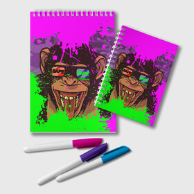 Блокнот с принтом 3D Neon Monkey в Белгороде, 100% бумага | 48 листов, плотность листов — 60 г/м2, плотность картонной обложки — 250 г/м2. Листы скреплены удобной пружинной спиралью. Цвет линий — светло-серый
 | 3d очки | bapy | brand | chimp | cool paint | fashion | hype beast | japan | neon | paint | trend | анаглиф | байп | байпи | брызги красок | бэйп | бэйпи | камуфляж | купающаяся обезьяна | мода | неон | тренд | хайп бист | хайповый бренд | ш