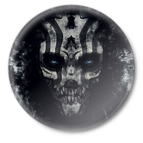 Значок с принтом OLD SHAMAN в Белгороде,  металл | круглая форма, металлическая застежка в виде булавки | hardcore | shaman | skull | готика | неформальное | череп | шаман