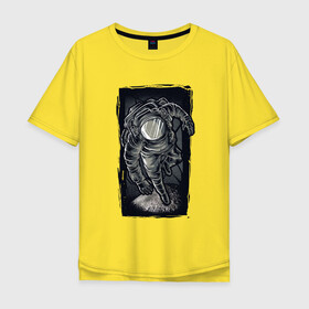 Мужская футболка хлопок Oversize с принтом Космонавт в космосе в Белгороде, 100% хлопок | свободный крой, круглый ворот, “спинка” длиннее передней части | астронавт | космонавт | космонавт в космосе | космонавтика