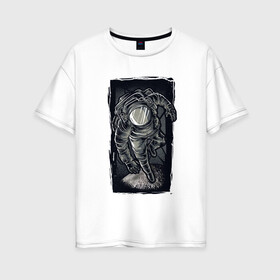 Женская футболка хлопок Oversize с принтом Космонавт в космосе в Белгороде, 100% хлопок | свободный крой, круглый ворот, спущенный рукав, длина до линии бедер
 | астронавт | космонавт | космонавт в космосе | космонавтика