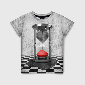 Детская футболка 3D с принтом Часы Жизни в Белгороде, 100% гипоаллергенный полиэфир | прямой крой, круглый вырез горловины, длина до линии бедер, чуть спущенное плечо, ткань немного тянется | clock | life | жизнь | песок | судьба | шахматы