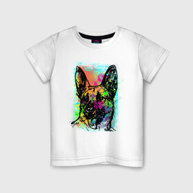 Детская футболка хлопок с принтом Овчарка в краске в Белгороде, 100% хлопок | круглый вырез горловины, полуприлегающий силуэт, длина до линии бедер | dog | немецкая овчарка | овчарка в краске | собаки