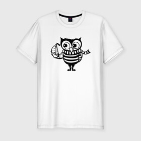 Мужская футболка хлопок Slim с принтом Совенок с корабликом в Белгороде, 92% хлопок, 8% лайкра | приталенный силуэт, круглый вырез ворота, длина до линии бедра, короткий рукав | owl | owls | сова | совушка | совы | филин | фраза | юмор