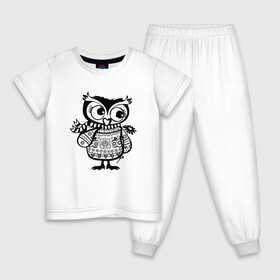Детская пижама хлопок с принтом Совушка с цветочком в Белгороде, 100% хлопок |  брюки и футболка прямого кроя, без карманов, на брюках мягкая резинка на поясе и по низу штанин
 | owl | owls | сова | совушка | совы | филин | фраза | юмор
