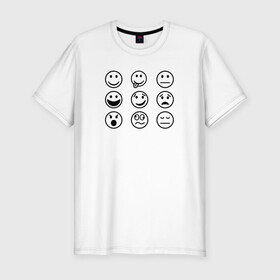 Мужская футболка хлопок Slim с принтом настроение  в Белгороде, 92% хлопок, 8% лайкра | приталенный силуэт, круглый вырез ворота, длина до линии бедра, короткий рукав | cheerful | emoji | emotions | joyful | mood | sad | smiley | веселый | грустный | настроение | радостный | смайлик | эмоции
