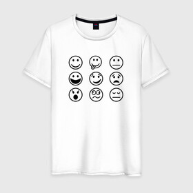 Мужская футболка хлопок с принтом настроение  в Белгороде, 100% хлопок | прямой крой, круглый вырез горловины, длина до линии бедер, слегка спущенное плечо. | Тематика изображения на принте: cheerful | emoji | emotions | joyful | mood | sad | smiley | веселый | грустный | настроение | радостный | смайлик | эмоции