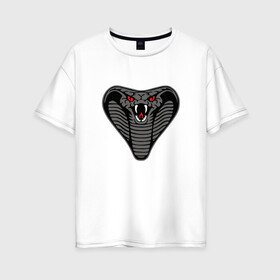 Женская футболка хлопок Oversize с принтом Кобра в Белгороде, 100% хлопок | свободный крой, круглый ворот, спущенный рукав, длина до линии бедер
 | агрессия | голова | змея | кобра | оскал | угроза | фантазия