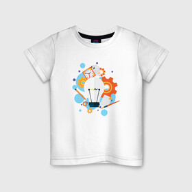 Детская футболка хлопок с принтом Наука в Белгороде, 100% хлопок | круглый вырез горловины, полуприлегающий силуэт, длина до линии бедер | Тематика изображения на принте: карандаш | кисть | лампочка | наука | рисунок | часы | шестеренки