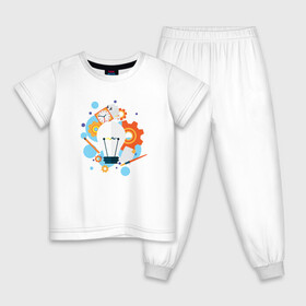 Детская пижама хлопок с принтом Наука в Белгороде, 100% хлопок |  брюки и футболка прямого кроя, без карманов, на брюках мягкая резинка на поясе и по низу штанин
 | Тематика изображения на принте: карандаш | кисть | лампочка | наука | рисунок | часы | шестеренки