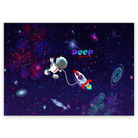 Поздравительная открытка с принтом Deep Space Cartoon в Белгороде, 100% бумага | плотность бумаги 280 г/м2, матовая, на обратной стороне линовка и место для марки
 | галактика | звёзды | космонавт | космос | полёт | пространство | ракета | скафандр