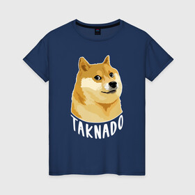 Женская футболка хлопок с принтом ПЕС МЕМ|TAKNADO в Белгороде, 100% хлопок | прямой крой, круглый вырез горловины, длина до линии бедер, слегка спущенное плечо | мем | пес мем | собака | такнадо | хаски