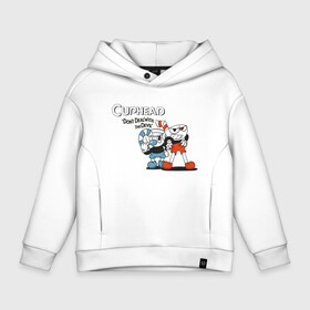 Детское худи Oversize хлопок с принтом Cuphead в Белгороде, френч-терри — 70% хлопок, 30% полиэстер. Мягкий теплый начес внутри —100% хлопок | боковые карманы, эластичные манжеты и нижняя кромка, капюшон на магнитной кнопке | cuphead | game | illustration | mugman