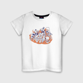 Детская футболка хлопок с принтом Cuphead в Белгороде, 100% хлопок | круглый вырез горловины, полуприлегающий силуэт, длина до линии бедер | cartoon | cuphead | fire | game | illustration | mugman | skeleton
