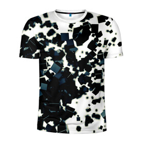 Мужская футболка 3D спортивная с принтом KUBIKI в Белгороде, 100% полиэстер с улучшенными характеристиками | приталенный силуэт, круглая горловина, широкие плечи, сужается к линии бедра | bricks | абстракция | кубики | молодежное | пестрое | черно белое