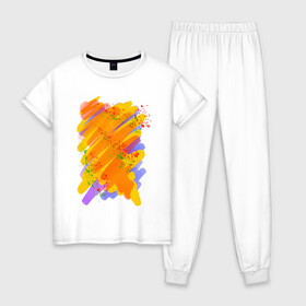 Женская пижама хлопок с принтом Яркость красок в Белгороде, 100% хлопок | брюки и футболка прямого кроя, без карманов, на брюках мягкая резинка на поясе и по низу штанин | art | orange | print | брызги | краски | принт | пятна | творчество | яркость
