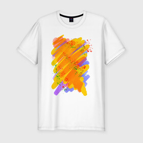 Мужская футболка хлопок Slim с принтом Яркость красок в Белгороде, 92% хлопок, 8% лайкра | приталенный силуэт, круглый вырез ворота, длина до линии бедра, короткий рукав | art | orange | print | брызги | краски | принт | пятна | творчество | яркость