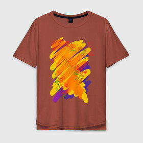 Мужская футболка хлопок Oversize с принтом Яркость красок в Белгороде, 100% хлопок | свободный крой, круглый ворот, “спинка” длиннее передней части | art | orange | print | брызги | краски | принт | пятна | творчество | яркость
