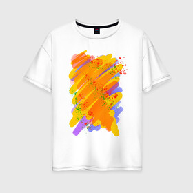 Женская футболка хлопок Oversize с принтом Яркость красок в Белгороде, 100% хлопок | свободный крой, круглый ворот, спущенный рукав, длина до линии бедер
 | art | orange | print | брызги | краски | принт | пятна | творчество | яркость