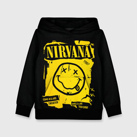Детская толстовка 3D с принтом Nirvana 1987 в Белгороде, 100% полиэстер | двухслойный капюшон со шнурком для регулировки, мягкие манжеты на рукавах и по низу толстовки, спереди карман-кенгуру с мягким внутренним слоем | album | curt | kobain | logo | music | nevermind | nirvana | rock | smells like | smile | teen spirit | альбом | гитара | курт кобейн | логотип | музыка | невермайнд | нирвана | рок | смайл | стикер