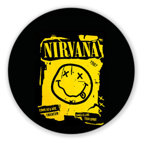Коврик для мышки круглый с принтом Nirvana 1987 в Белгороде, резина и полиэстер | круглая форма, изображение наносится на всю лицевую часть | album | curt | kobain | logo | music | nevermind | nirvana | rock | smells like | smile | teen spirit | альбом | гитара | курт кобейн | логотип | музыка | невермайнд | нирвана | рок | смайл | стикер