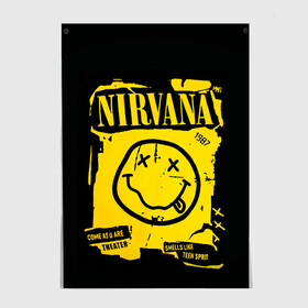 Постер с принтом Nirvana 1987 в Белгороде, 100% бумага
 | бумага, плотность 150 мг. Матовая, но за счет высокого коэффициента гладкости имеет небольшой блеск и дает на свету блики, но в отличии от глянцевой бумаги не покрыта лаком | Тематика изображения на принте: album | curt | kobain | logo | music | nevermind | nirvana | rock | smells like | smile | teen spirit | альбом | гитара | курт кобейн | логотип | музыка | невермайнд | нирвана | рок | смайл | стикер