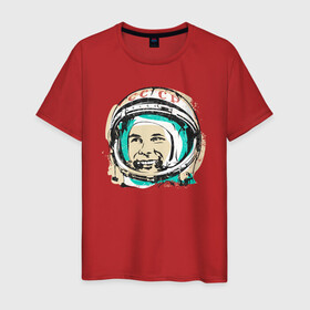 Мужская футболка хлопок с принтом Юрий Гагарин в Белгороде, 100% хлопок | прямой крой, круглый вырез горловины, длина до линии бедер, слегка спущенное плечо. | Тематика изображения на принте: астронавт | восток1 | гагарин | земля | космонавт | космос | планеты | юрий
