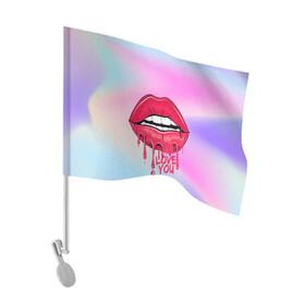 Флаг для автомобиля с принтом Сочные губы в Белгороде, 100% полиэстер | Размер: 30*21 см | градиент | губы | любовь | надпись | рот | соблазн