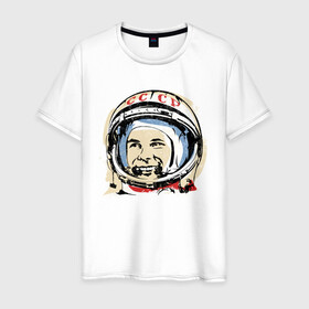 Мужская футболка хлопок с принтом Быть первым как Юрий Гагарин в Белгороде, 100% хлопок | прямой крой, круглый вырез горловины, длина до линии бедер, слегка спущенное плечо. | Тематика изображения на принте: астронавт | восток1 | гагарин | земля | космонавт | космос | планеты | юрий