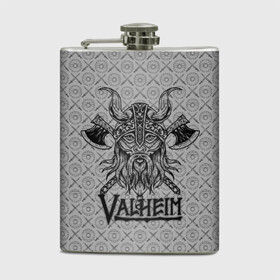 Фляга с принтом Valheim Viking dark в Белгороде, металлический корпус | емкость 0,22 л, размер 125 х 94 мм. Виниловая наклейка запечатывается полностью | fantasy | mmo | valheim | valve | валхейм | вальхейм | викинги | выживалка | игра | королевская битва | ммо | ролевая игра | фэнтази