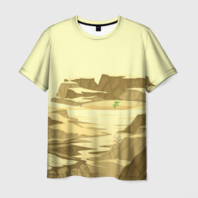 Мужская футболка 3D с принтом Пустыня в Белгороде, 100% полиэфир | прямой крой, круглый вырез горловины, длина до линии бедер | горы | минимализм | природа | пустыня | рисунок | скалы