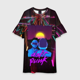 Детское платье 3D с принтом Daft Punk Electrix в Белгороде, 100% полиэстер | прямой силуэт, чуть расширенный к низу. Круглая горловина, на рукавах — воланы | Тематика изображения на принте: by craig drake | daft punk | madeinkipish | thomas bangalter | дафт панк | маски | тома и ги мануэль