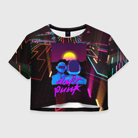 Женская футболка Crop-top 3D с принтом Daft Punk Electrix в Белгороде, 100% полиэстер | круглая горловина, длина футболки до линии талии, рукава с отворотами | by craig drake | daft punk | madeinkipish | thomas bangalter | дафт панк | маски | тома и ги мануэль