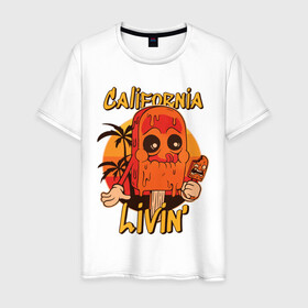 Мужская футболка хлопок с принтом California ice cream в Белгороде, 100% хлопок | прямой крой, круглый вырез горловины, длина до линии бедер, слегка спущенное плечо. | art | california | ice cream | palm trees | summer | sunset | арт | закат | калифорния | лето | мороженое | пальмы