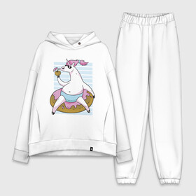 Женский костюм хлопок Oversize с принтом Chilling Unicorn в Белгороде,  |  | art | cocktail | donut | drawing | unicorn | арт | единорог | коктейль | пончик | рисунок