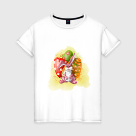 Женская футболка хлопок с принтом Пасхальный кролик в Белгороде, 100% хлопок | прямой крой, круглый вырез горловины, длина до линии бедер, слегка спущенное плечо | арт | заяц | звери | кролик | пасха | принт