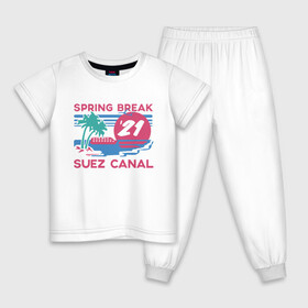 Детская пижама хлопок с принтом Spring Break в Белгороде, 100% хлопок |  брюки и футболка прямого кроя, без карманов, на брюках мягкая резинка на поясе и по низу штанин
 | 21 | break | spring | suez | арт | баржа | в | весенние | египет | египте | каникулы | контейнеровоз | корабль | море | отдых | пальмы | солнце | суэцкий | число