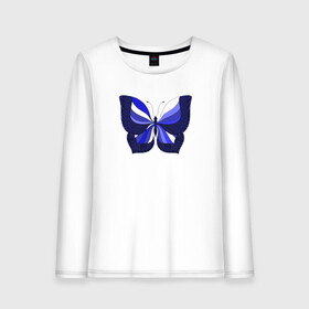 Женский лонгслив хлопок с принтом Бабочка в Белгороде, 100% хлопок |  | butterfly | арт | сине белая бабочка