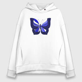 Женское худи Oversize хлопок с принтом Бабочка в Белгороде, френч-терри — 70% хлопок, 30% полиэстер. Мягкий теплый начес внутри —100% хлопок | боковые карманы, эластичные манжеты и нижняя кромка, капюшон на магнитной кнопке | butterfly | арт | сине белая бабочка